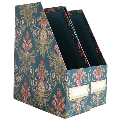 The Jasmine Die Storage Box comes as a set of two upright holders with a floral pattern and front label slots, ideal for organizing craft dies or magnetic die sheets while keeping your documents or magazines neat.