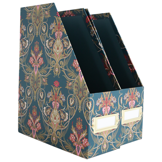 The Jasmine Die Storage Box comes as a set of two upright holders with a floral pattern and front label slots, ideal for organizing craft dies or magnetic die sheets while keeping your documents or magazines neat.