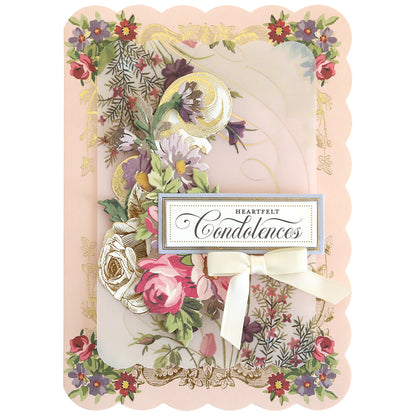 The Simply Sympathy Card Making Kit features a floral card with gold accents, a cream bow, and "Heartfelt Condolences" text—ideal for handmade sympathy cards or adding to your card making supplies.