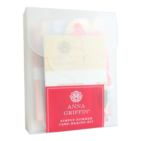 A translucent envelope-style box labeled "Simply Summer Card Making Kit" displays craft materials inside, making it ideal for creating beautiful handmade cards.