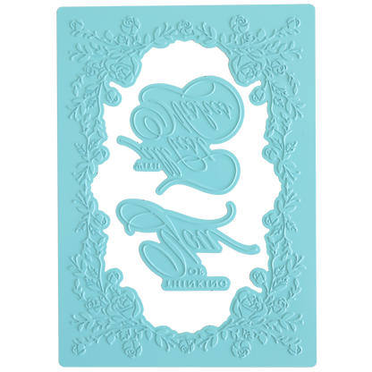 The Gilded Rose Frame and Sentiment Hot Foil Plates feature a floral border and cursive script, perfect for adding decorative touches to baked goods, crafts, or handmade cards.