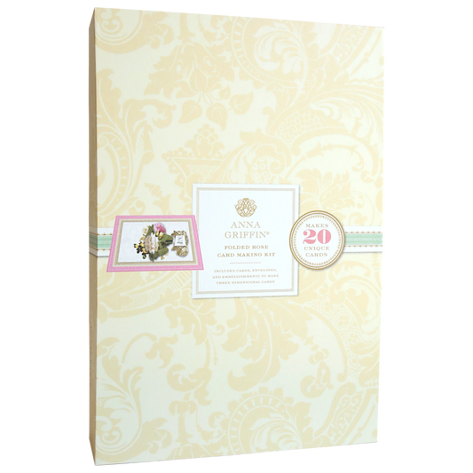 The Folded Rose Card Making Kit by Anna Griffin features a cream and gold floral box with materials and 3D embellishments to create 20 unique cards.