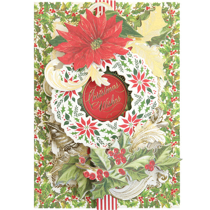 The Christmas Grace Card Making Kit features festive red poinsettias, holly, gold accents, and "Christmas Wishes"—perfect inspiration for your next handmade Christmas cards.