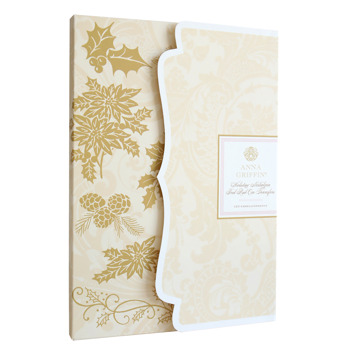 Add vintage shimmer to your Christmas papercrafting with the Holiday Nostalgia Foil Rub Ons—cream and gold holly, pinecones, and leaves patterns perfect for festive cardmaking.