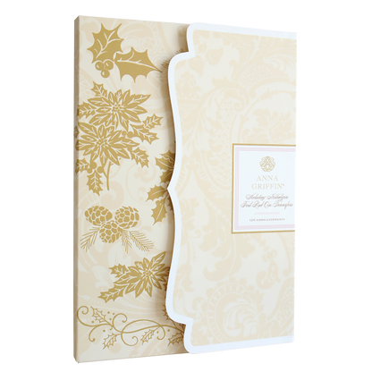 Add vintage shimmer to your Christmas papercrafting with the Holiday Nostalgia Foil Rub Ons—cream and gold holly, pinecones, and leaves patterns perfect for festive cardmaking.