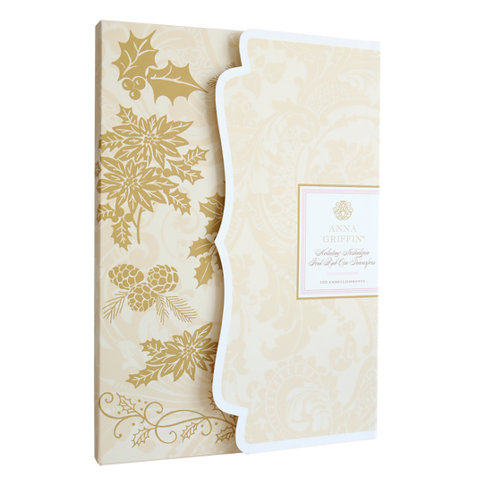 Add vintage shimmer to your Christmas papercrafting with the Holiday Nostalgia Foil Rub Ons—cream and gold holly, pinecones, and leaves patterns perfect for festive cardmaking.