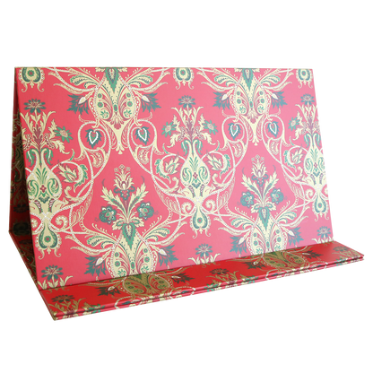 Christmas Jasmine Magnetic Die Stand in red and gold, featuring an ornate, symmetrical floral pattern inspired by Christmas Jasmine. Perfect for displaying magnetic die collections or organizing your favorite holiday dies. Pictured on a clean white background.