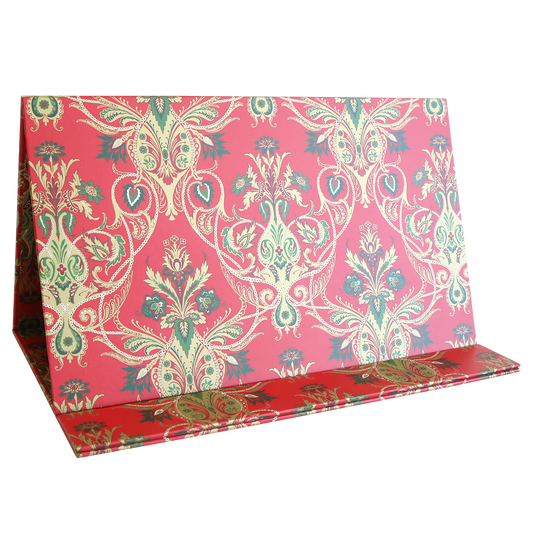 Christmas Jasmine Magnetic Die Stand in red and gold, featuring an ornate, symmetrical floral pattern inspired by Christmas Jasmine. Perfect for displaying magnetic die collections or organizing your favorite holiday dies. Pictured on a clean white background.