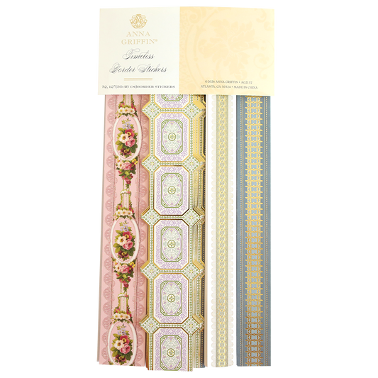 Timeless Border Stickers feature ornate floral and geometric designs, perfect for adding elegant borders to scrapbooks and crafts.