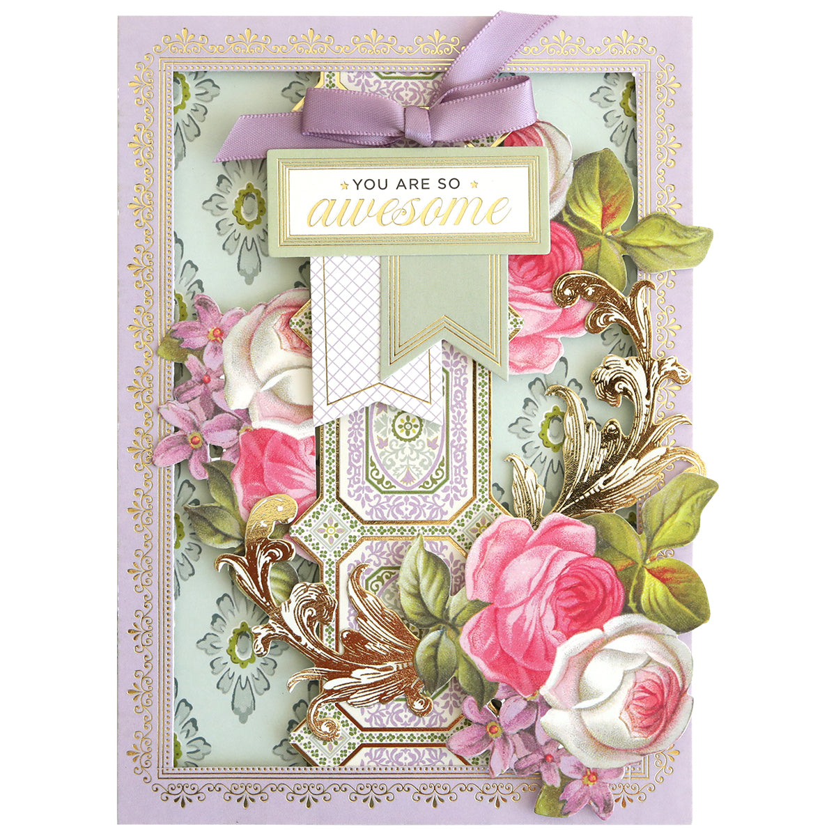 The Charlie Die Cut Embellishments feature pink and white roses, gold accents, and a ribbon, with "You are so awesome" on a layered banner—an ideal addition to your craft supplies collection.