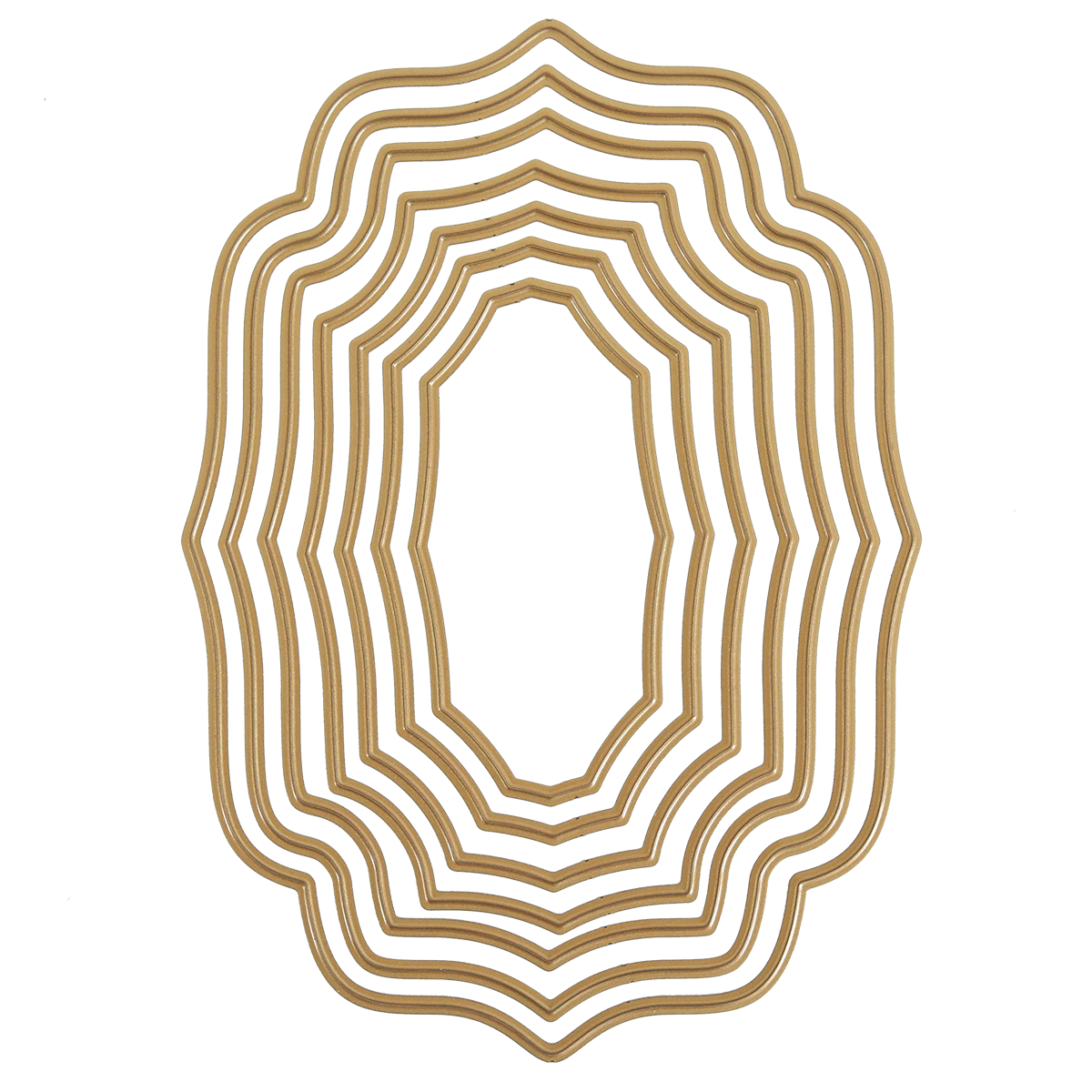 The Concentric Bubble Dies create nested, wavy, gold-hued oval frames on a white background—ideal for card making with stylish scalloped layers.