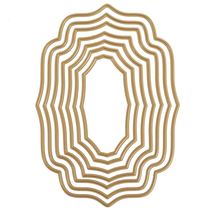 The Concentric Bubble Dies create nested, wavy, gold-hued oval frames on a white background—ideal for card making with stylish scalloped layers.