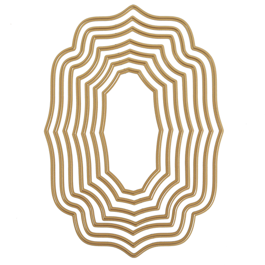 The Concentric Bubble Dies create nested, wavy, gold-hued oval frames on a white background—ideal for card making with stylish scalloped layers.