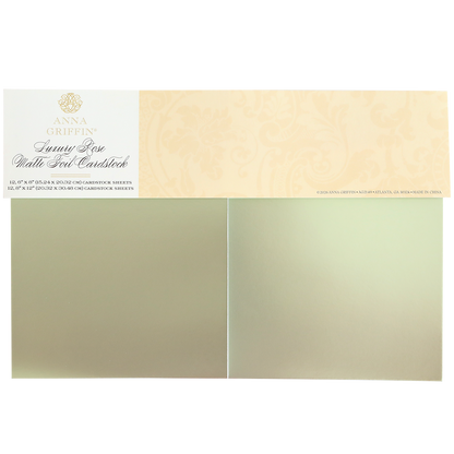 Two sheets of luxury matte foil cardstock in green from the Luxury Rose Collection, perfect for card making. Packaged as "Luxury Rose Collection Green Matte Foil Cardstock." Also available in gold.