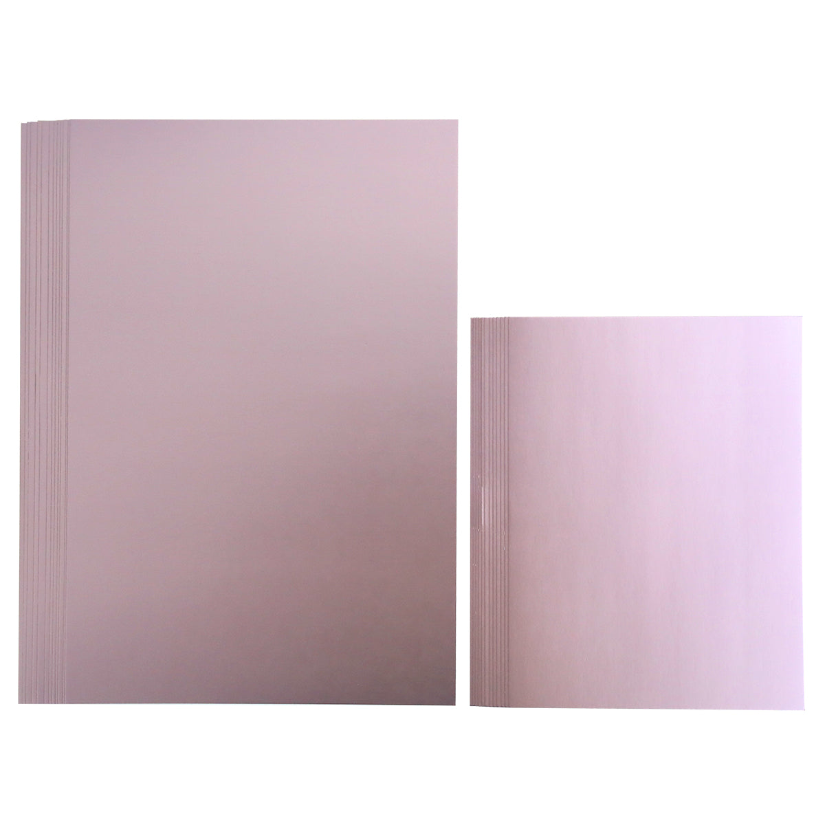 Two stacks of Luxury Charlie Matte Foil Cardstock in light pink, one larger than the other, are placed side by side on a white background.