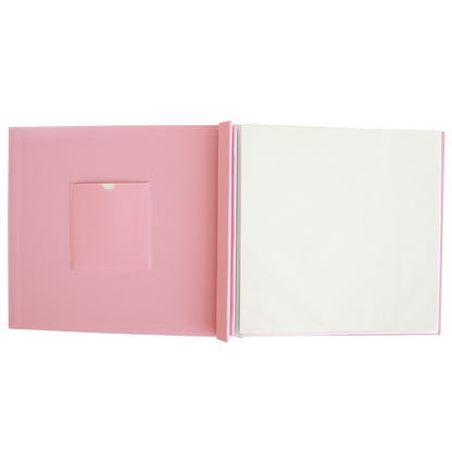 The Rose Pink Post Bound Scrapbook Album features a left pocket and blank right pages, ideal for memory keeping, shown against a white background.