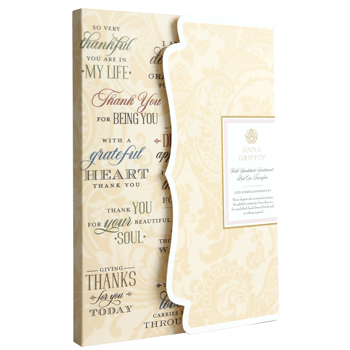 Add heartfelt messages to your papercrafting projects with the With Gratitude Sentiment Rub Ons. Featuring a beige and white ornate design with scalloped edges and varied font styles, these rub ons effortlessly express gratitude. Pair them with Anna Griffin cards to create unique thank you card sentiments or use as embellishments for one-of-a-kind handmade designs.