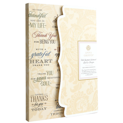 Add heartfelt messages to your papercrafting projects with the With Gratitude Sentiment Rub Ons. Featuring a beige and white ornate design with scalloped edges and varied font styles, these rub ons effortlessly express gratitude. Pair them with Anna Griffin cards to create unique thank you card sentiments or use as embellishments for one-of-a-kind handmade designs.