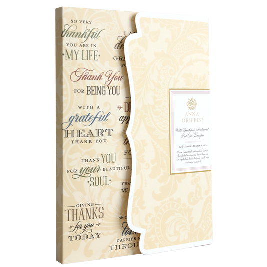 Add heartfelt messages to your papercrafting projects with the With Gratitude Sentiment Rub Ons. Featuring a beige and white ornate design with scalloped edges and varied font styles, these rub ons effortlessly express gratitude. Pair them with Anna Griffin cards to create unique thank you card sentiments or use as embellishments for one-of-a-kind handmade designs.