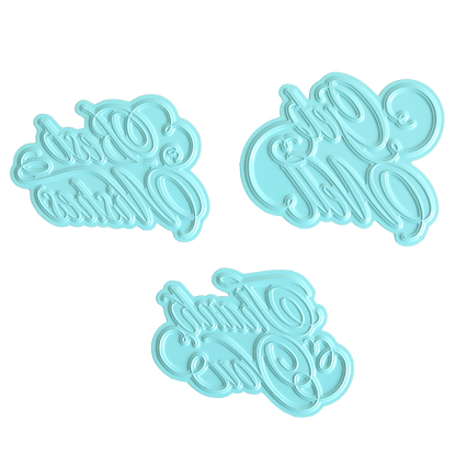 Three light blue Thoughtful Calligraphy Gilded Hot Foil Plates in a calligraphy-style script for handmade cards.