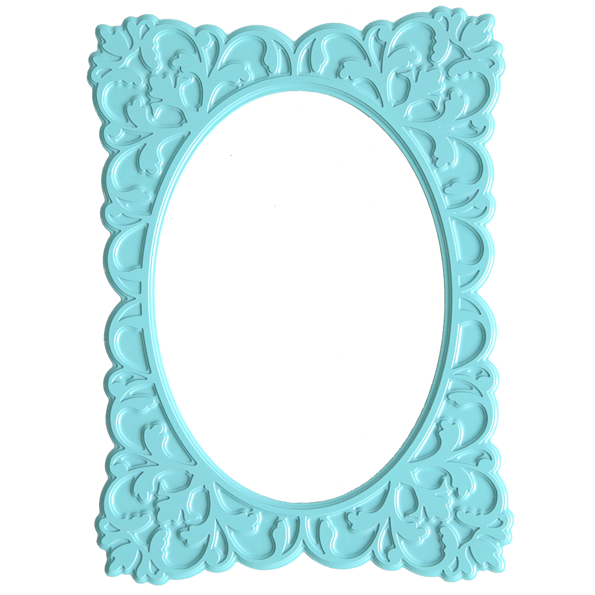 Add a charming accent to your handmade cards with the Oval Flourish Frame Gilded Hot Foil Plate—a light blue, ornate rectangular frame featuring decorative floral and leaf patterns along the border and an empty oval opening, perfect for pairing with your favorite hot foil plate designs.