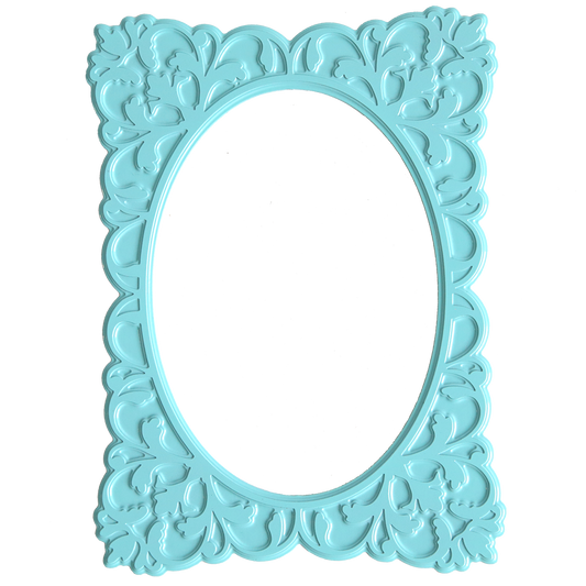 Add a charming accent to your handmade cards with the Oval Flourish Frame Gilded Hot Foil Plate—a light blue, ornate rectangular frame featuring decorative floral and leaf patterns along the border and an empty oval opening, perfect for pairing with your favorite hot foil plate designs.