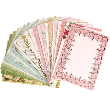A fan arrangement of Birthday Perfect Pattern Cards and Envelopes, featuring 5x7 card bases with unique pastel designs and ornate borders, displayed on a white background.