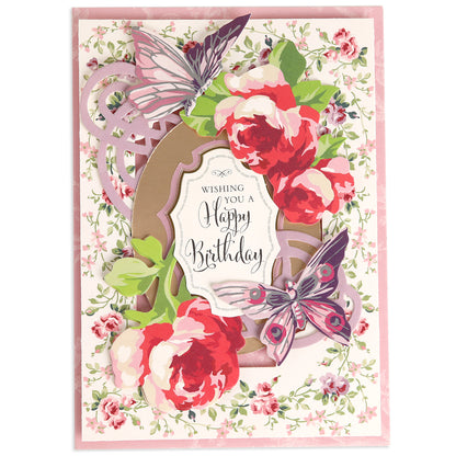 Send your heartfelt wishes with the Birthday Perfect Pattern Cards and Envelopes. This elegant 5x7 card features pink and red roses, two butterflies, and the message “Wishing You a Happy Birthday” in ornate lettering at the center—a beautiful way to celebrate any birthday.