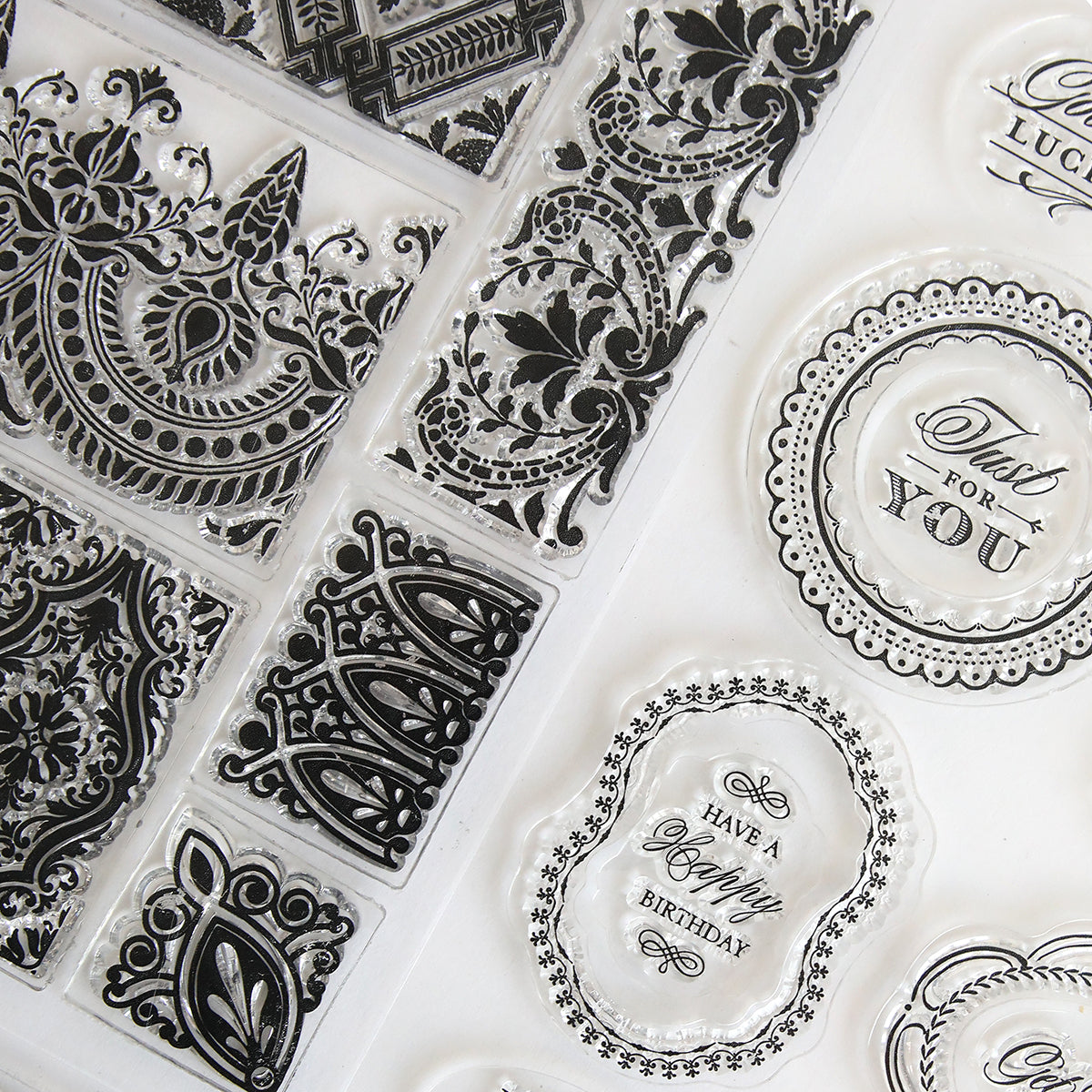 An Anniversary Stamp Set with black and white designs, perfect for creating stylish borders or adding stunning backgrounds to your projects.
