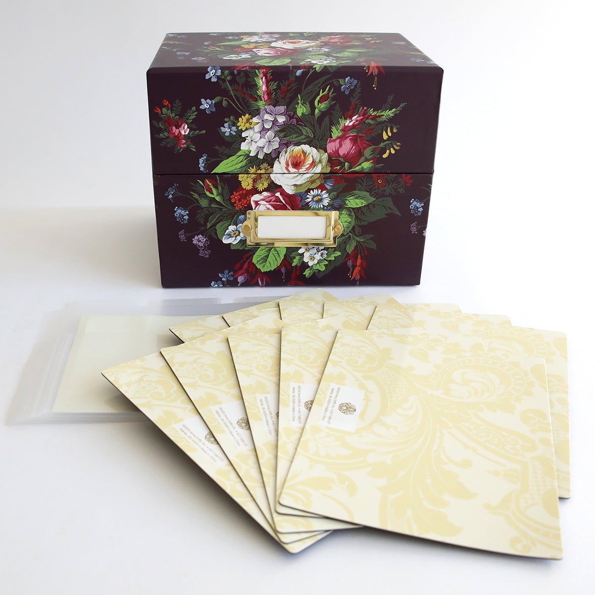 A beautiful set of floral cards in an Anna Griffin design, neatly stored in a Die Storage Box - Astrid Floral Pattern.