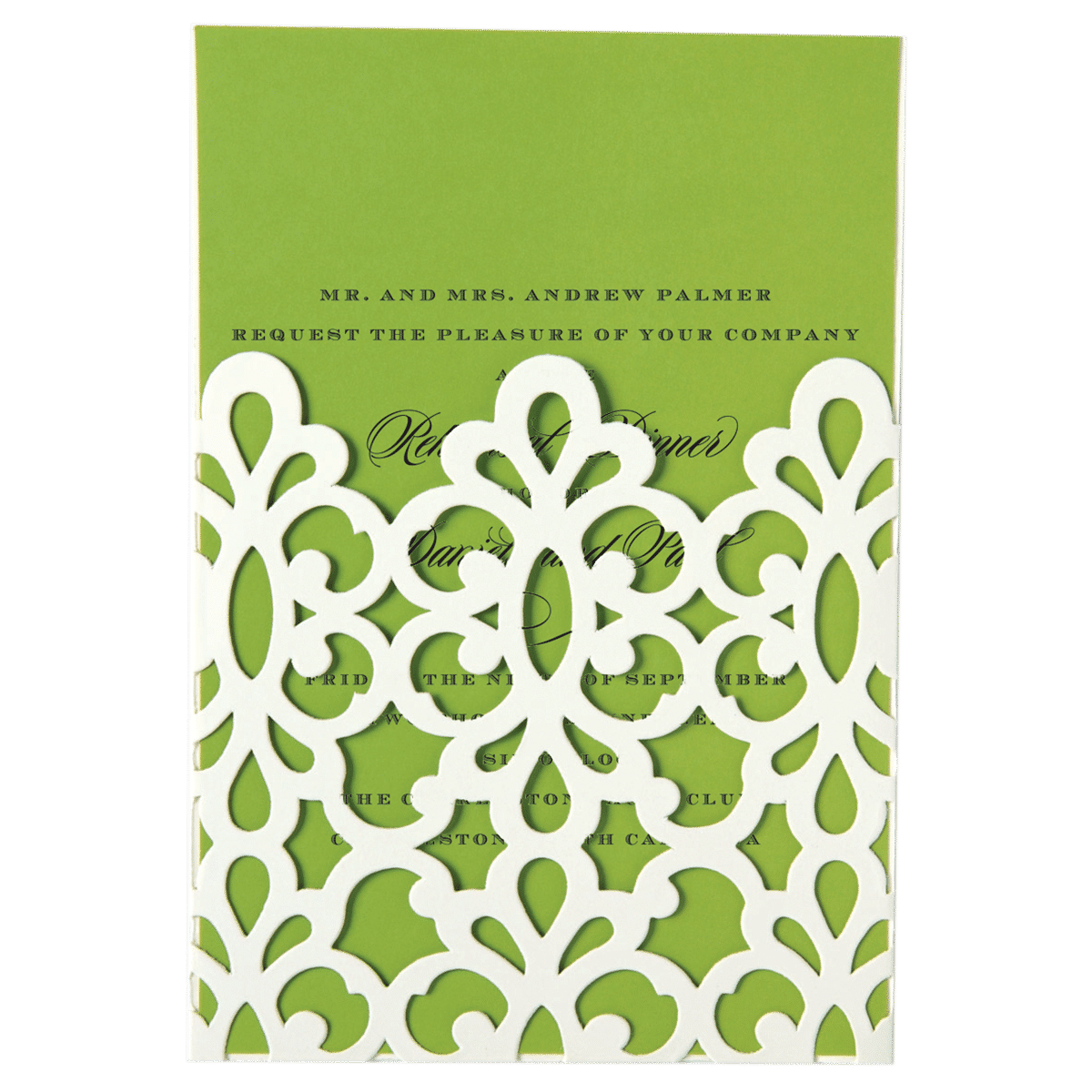 Laser cut wedding invitations.
