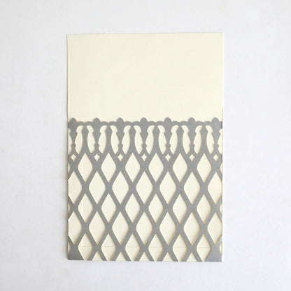 The Silver Trellis Diecut Pocket 10 pack includes cream-colored cards with an ornate silver diecut trellis pocket on the lower half—ideal for elegant wedding or custom invitations.