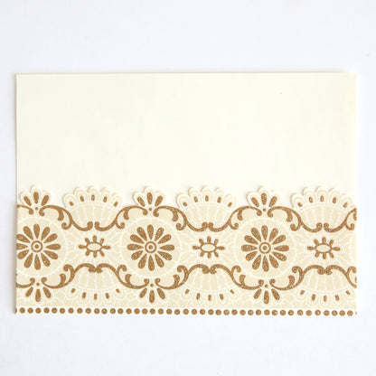 Cream-colored rectangular card with ornate gold floral and geometric design along the bottom—ideal for pairing with Gold Glitter Lace Pocket 10 pack for stylish wedding invitations or elegant event stationery.