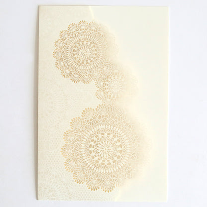 An ivory wedding invitation card set featuring laser-cut lace pockets in a 10 pack—delicate and elegant, ideal for customizing your invitations with a refined touch.
