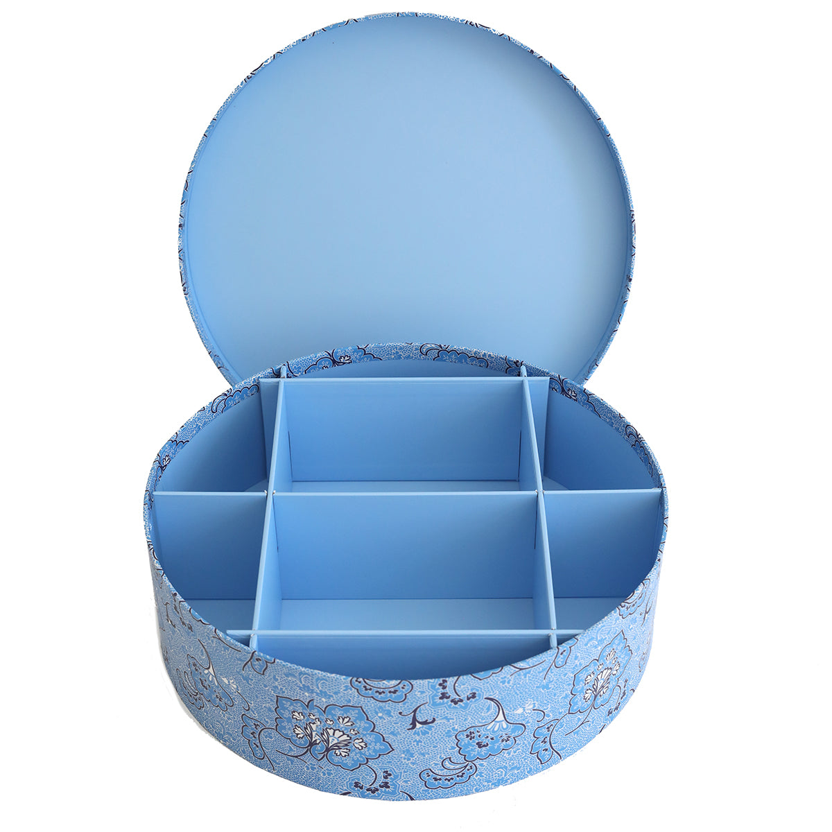 A Canton Bleu Hat Box Storage with four compartments for hat storage.