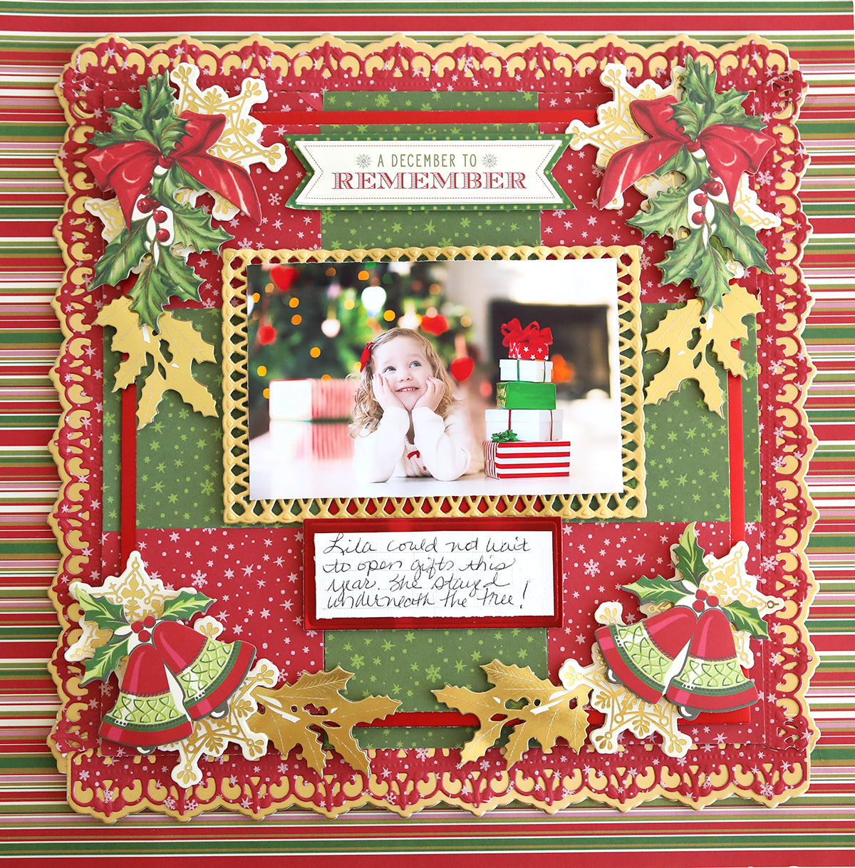 A retro Christmas card featuring a photo of a little girl, perfect for holiday projects and Christmas Kitsch Papercrafting Collection.