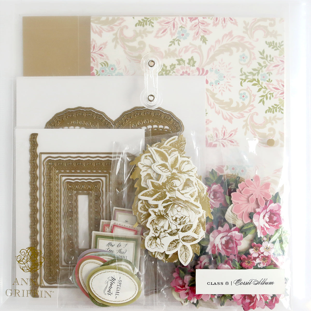 This crafting kit, known as "Create 10 Boxes, Dies and Materials," includes floral designs, decorative frames, and tags, all packaged together with dies and materials to craft unique cards.