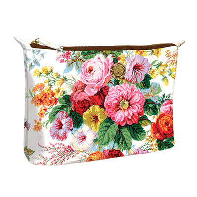 A large white Annalise cosmetic bag with flowers on it and a nylon interior by Anna Griffin.