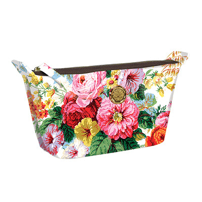 The Annalise Small Cosmetic Bag has a colorful floral design and a nylon interior.
