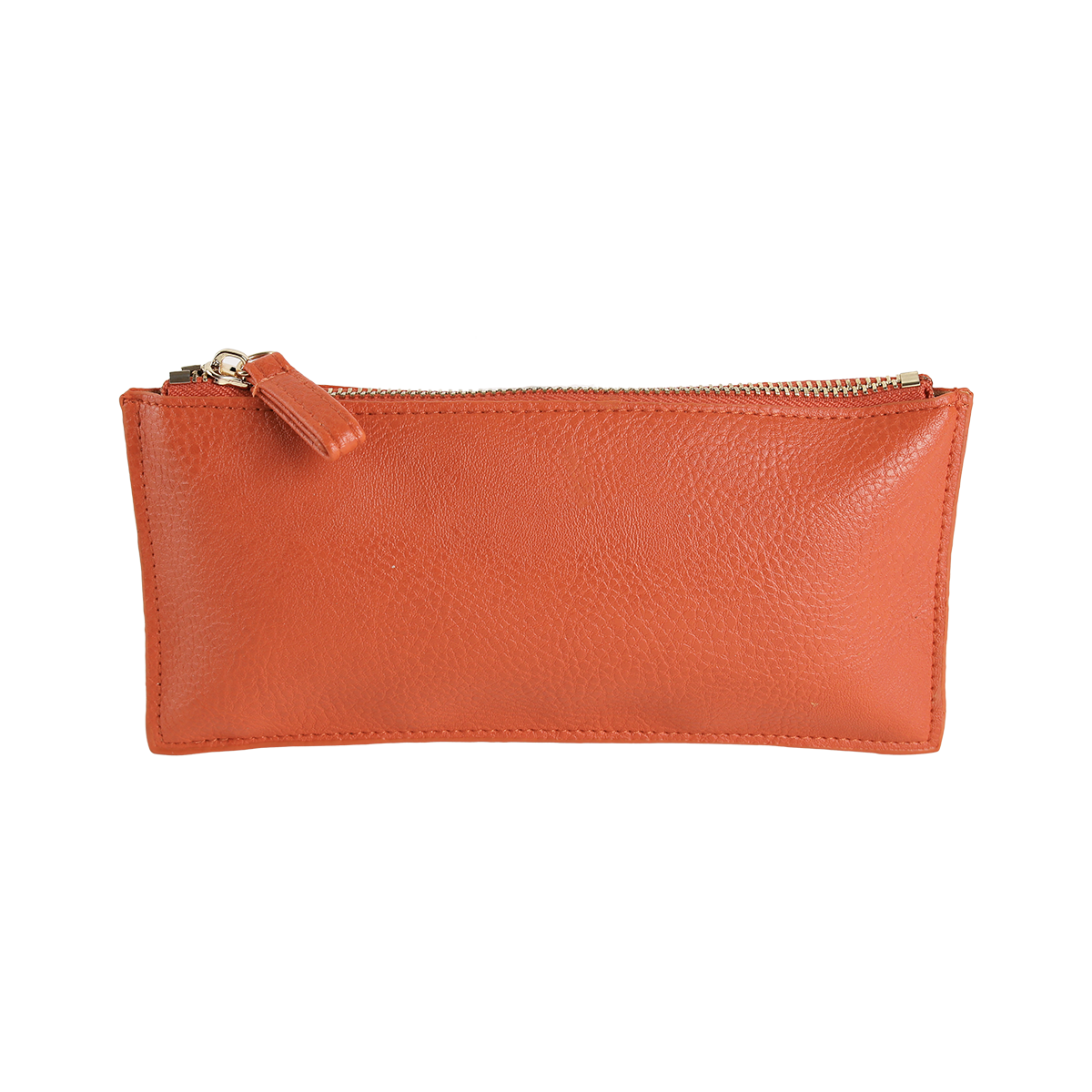 The Tangerine Orange Pencil Case, a rectangular faux leather pouch with a zipper, is displayed against a plain white background.