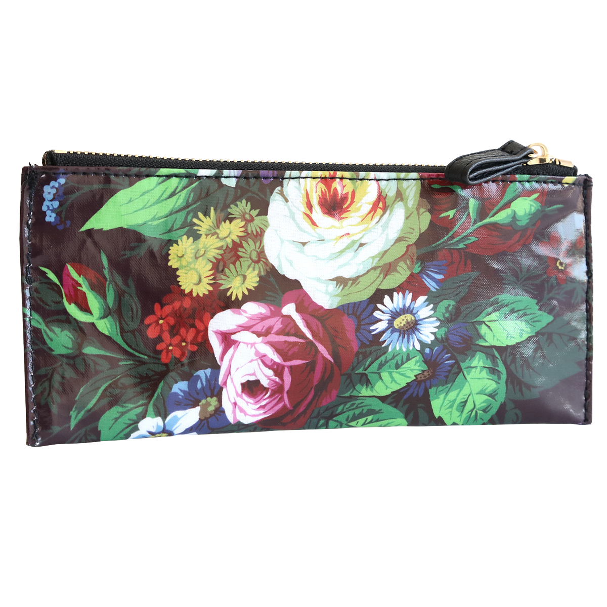 Astrid Pencil Case designed to store craft tools, featuring a variety of brightly colored flowers on a dark background.