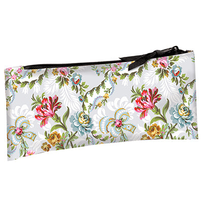 This Phoebe Pencil Case features a floral print on a cotton fabric exterior and a nylon interior.