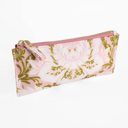 The Pink Damask Pencil Case is shown on a white background—perfect as a chic desk accessory or stylish pencil pouch.