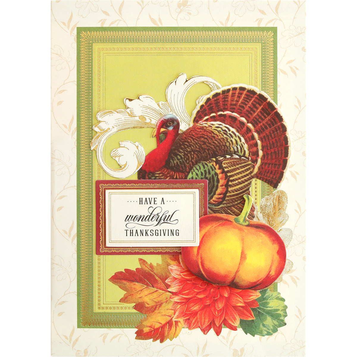 Create a stunning Thanksgiving folded card with the Folded Fall Card Making Kit. Adorn your card with a vibrant turkey, an autumn pumpkin, and decorative autumn leaves, all surrounding the heartfelt message "Have a wonderful Thanksgiving" in the center. Open it to discover an enchanting surprise inside!