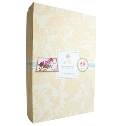 Elegant Folded Flower Birthday Card Kit package with floral and gold swirl design, featuring branding and a 20th-anniversary seal.