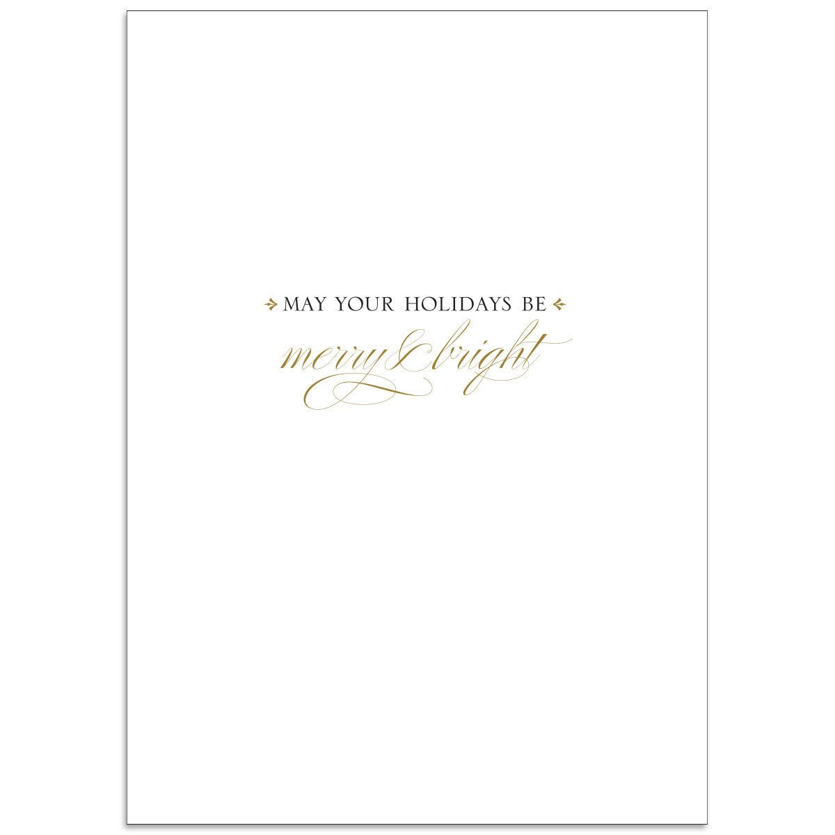 Gold Wreath Boxed Card (10 count) features a white handmade holiday design with the text "May your holidays be merry & bright" in elegant black and gold cursive font, enhanced with specialty finishes for an added touch of sophistication.