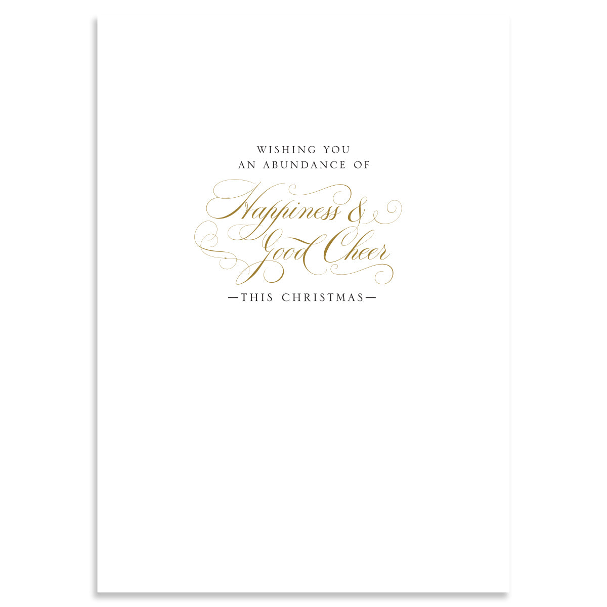 A white Plaid Gift Tree Card from the 10-count box, featuring a 3-dimensional design with the message "Wishing you an abundance of happiness & good cheer this Christmas" in elegant gold and black script.