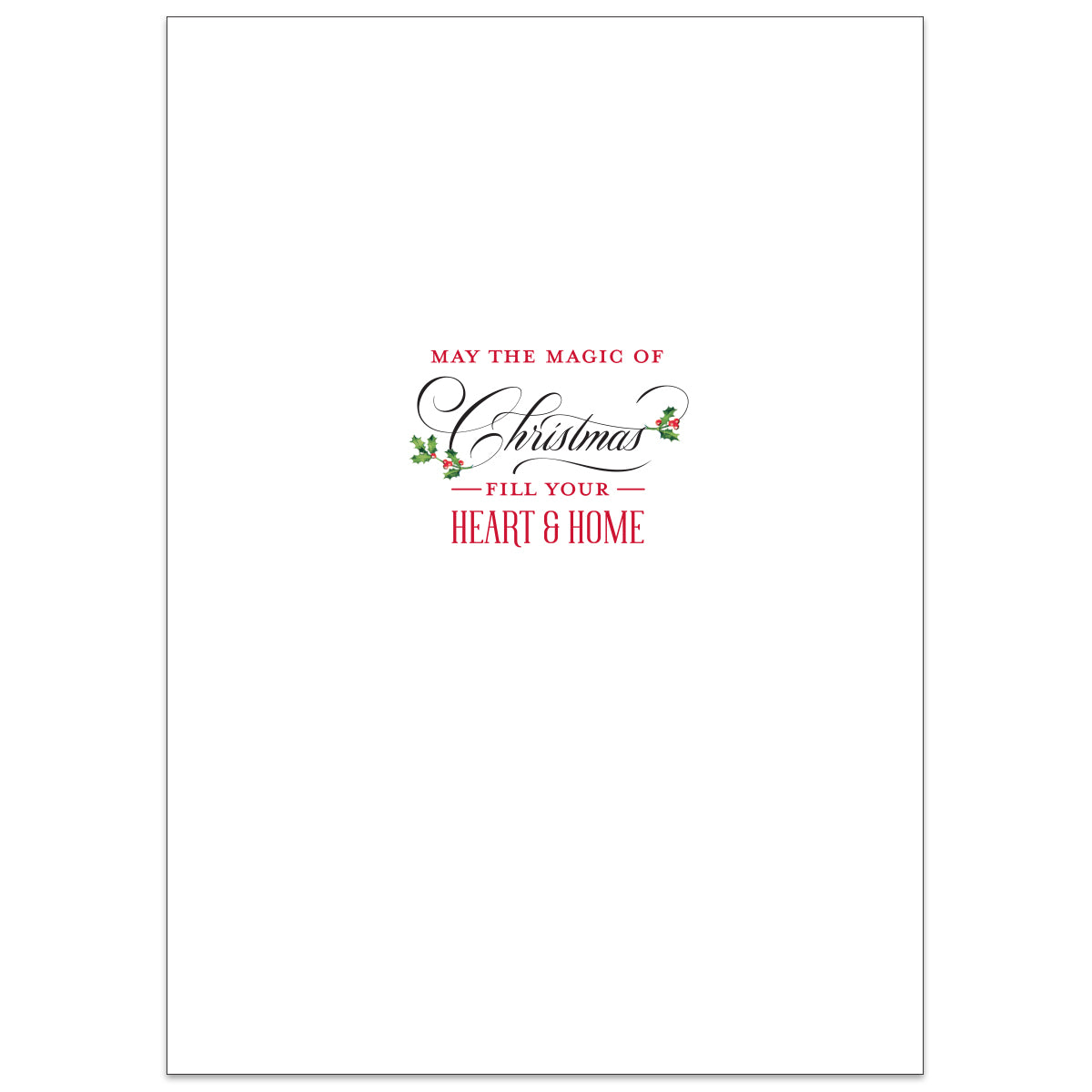 Discover the Merry Santa Boxed Card 10 count, exquisitely handmade with the heartfelt message "May the magic of Christmas fill your heart & home." Each card is adorned with charming small holly decorations and enhanced with specialty finishes for an added touch of elegance.