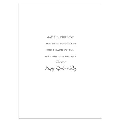 The "Floral Happy Mother's Day" card showcases elegant gold foil text: "May all the love you give to others come back to you on this special day. Happy Mother's Day." At 5" x 7", it's perfect for expressing heartfelt gratitude.