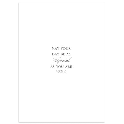 The Botanical Mother's Day Card features a white design with "May your day be as special as you are" in decorative script for "special." It includes a printed lined envelope, adding elegance to this special card.